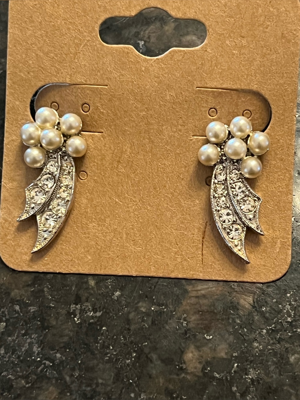 Signed Richelieu Pearl Rhinestone Clip On Earrings Vintage Mid-Century